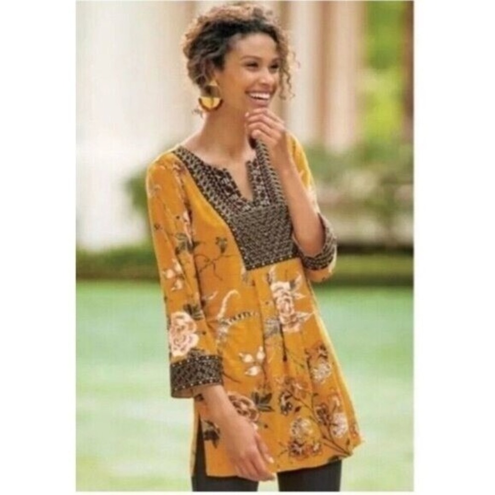 Soft Surroundings Etna Tunic Top Womens Small Boho Hippie Indie European Summer